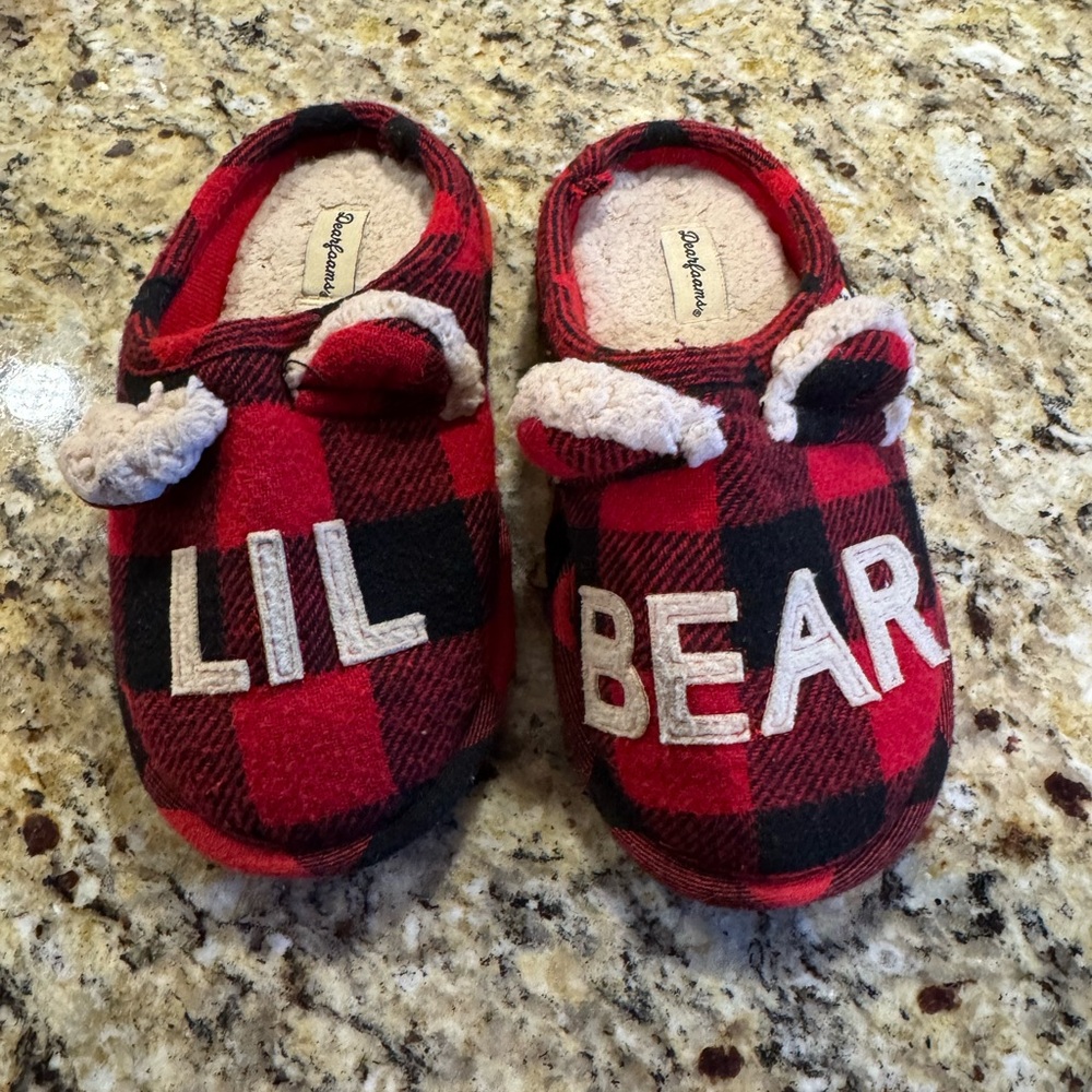 Red Plaid Lil Bear Slippers
